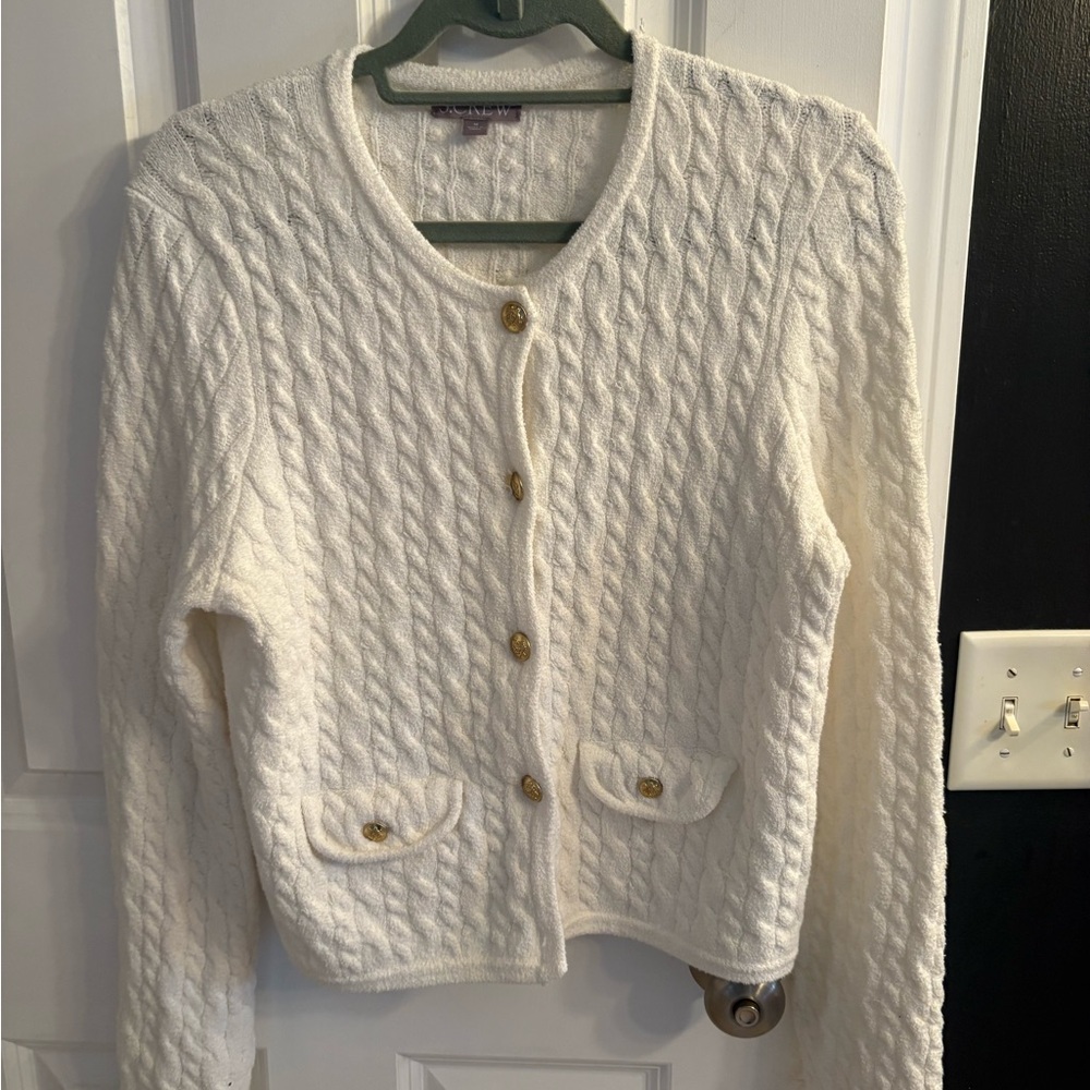 J. Crew Cream Cable Knit Cardigan Sweater